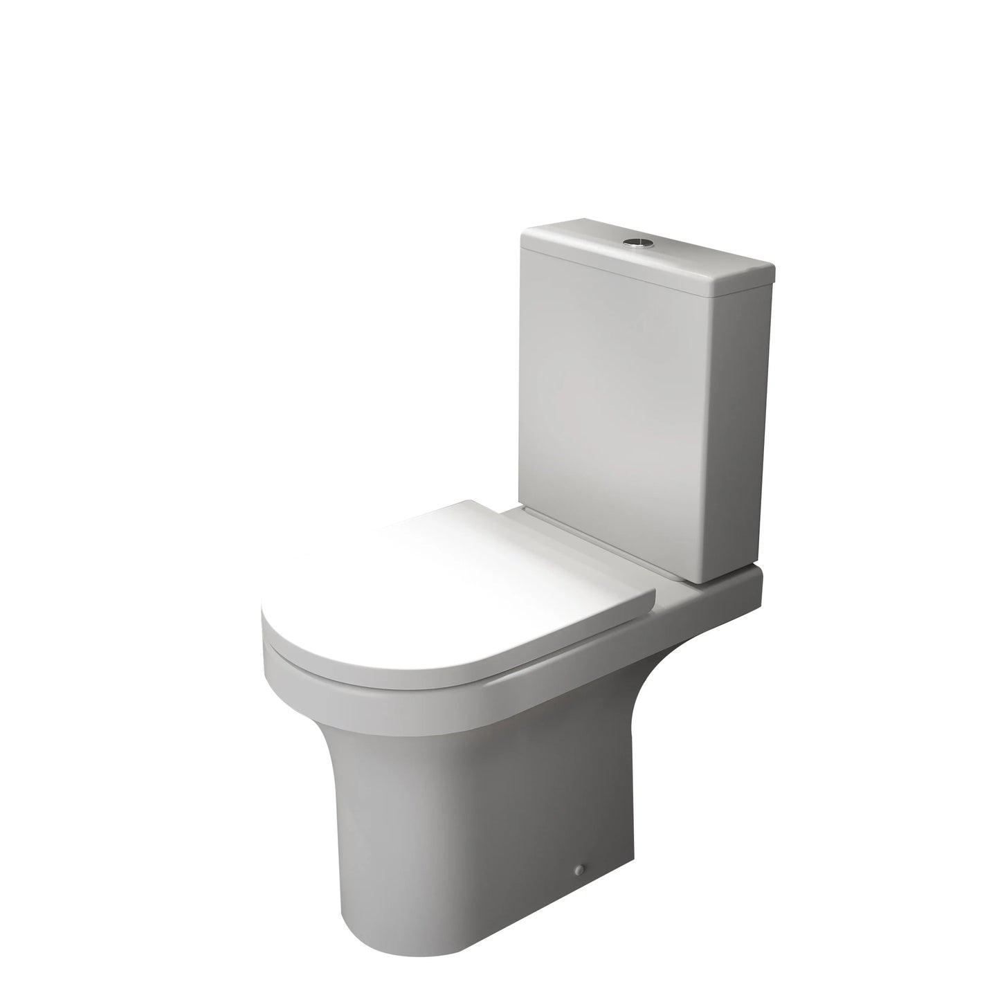 White toilet with closed lid on a white background