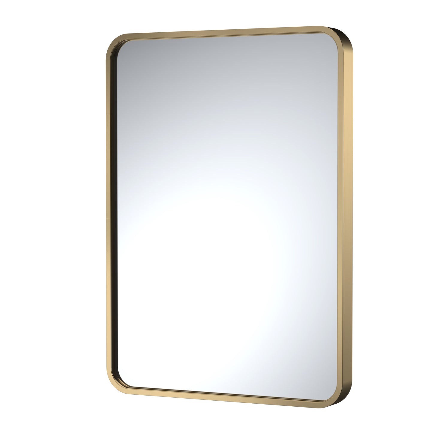 Rectangular mirror with a brushed brass frame on a white background