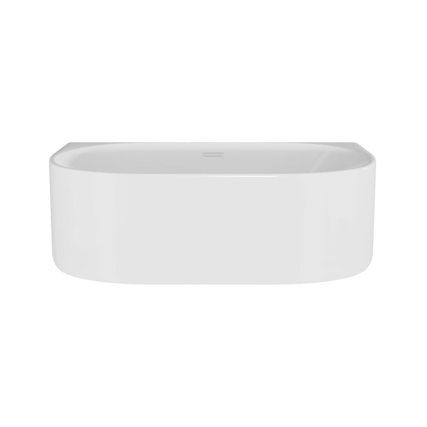 A white, double-ended, back-to-wall curved bath.