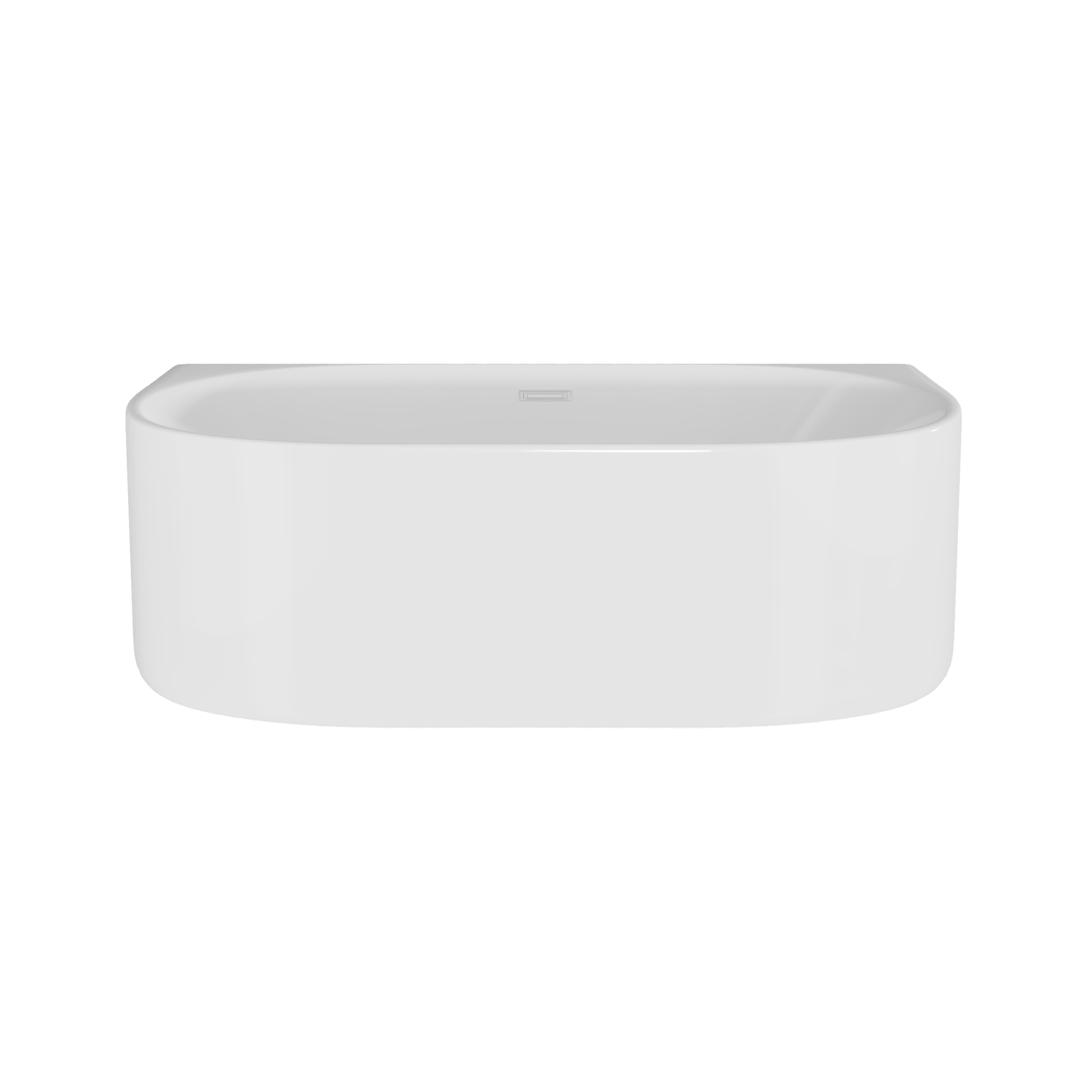 A white, double-ended, back-to-wall curved bath.