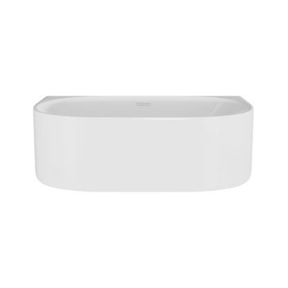 A white, double-ended, back-to-wall curved bath.