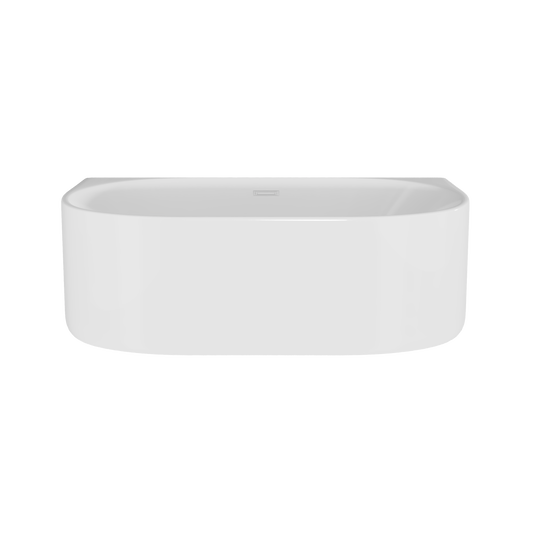 A white, double-ended, back-to-wall curved bath.