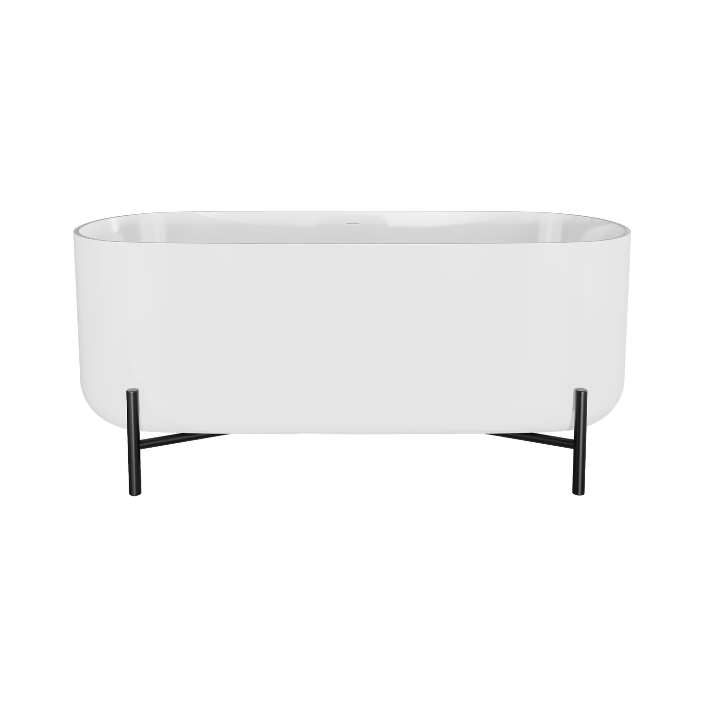 A freestanding white acrylic bath with an elevated stand.
