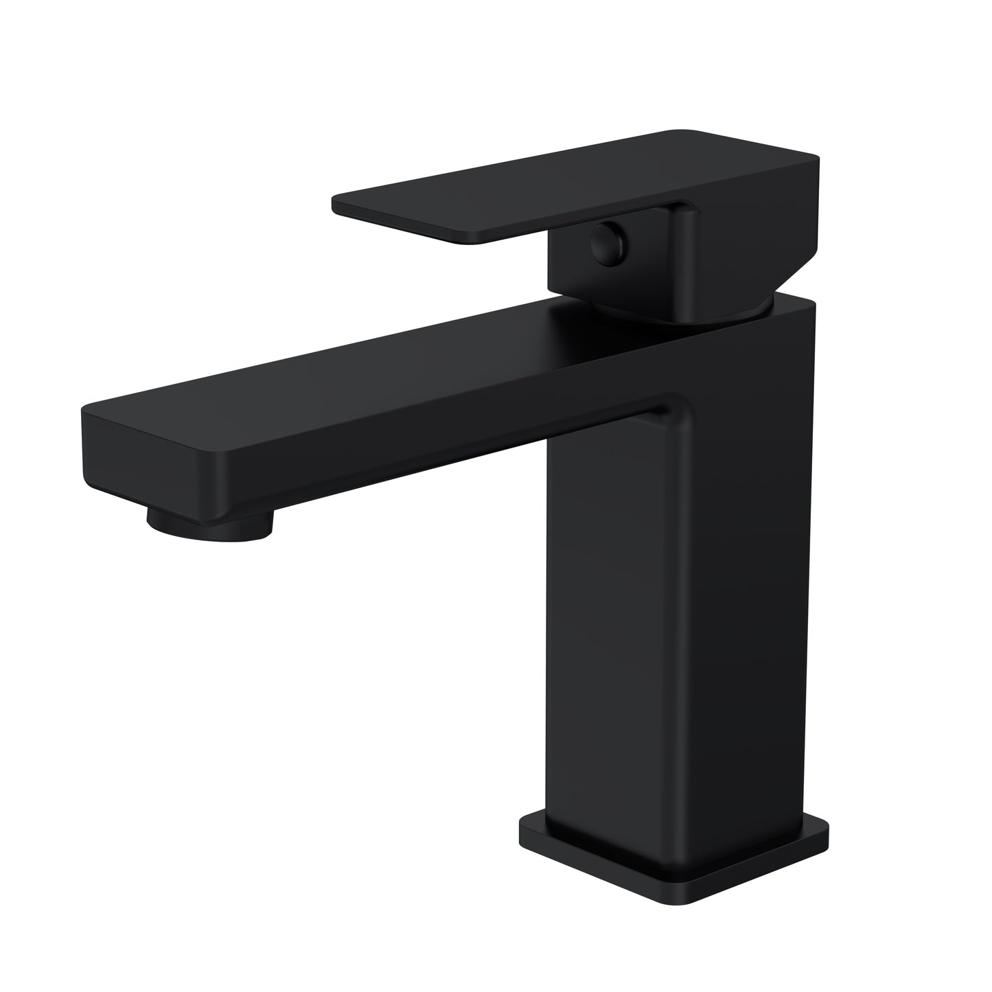 A matt black mono basin mixer featuring a bold, angular design.