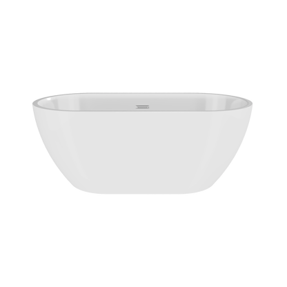 An oval freestanding white bathtub.