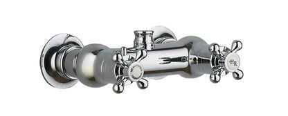 Image shows a chrome traditional exposed shower control valve with the logo "HR" for Hudson Reed.